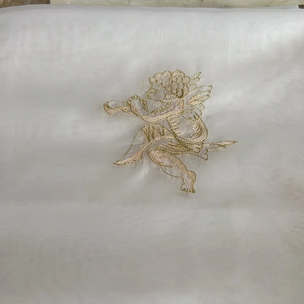 Vintage Jabara sheer embroidered cherub shower curtain